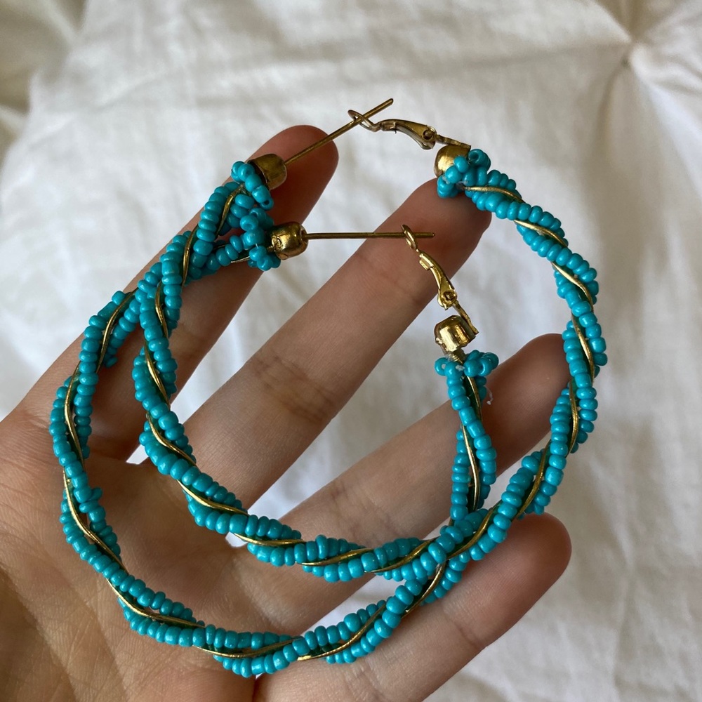 Blue beaded hoops